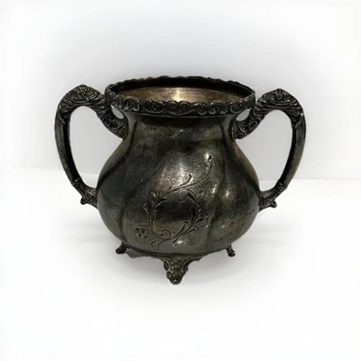 Tigela de açúcar vintage Empire MFG Co prata prato quádruplo com alças #1504 - Imagem 1 de 4