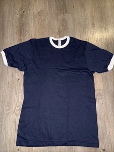 American Apparel Blank T-Shirt Navy Blue Ringer Tee Size SMALL White Accent NEU - Bild 1 von 6
