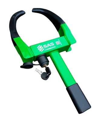 V2 WHEEL CLAMP UNIVERSAL STYLE, SAS GREEN, LOCKING MOTORCYCLE, CAR, TRAILER ETC. - Image 1 of 3