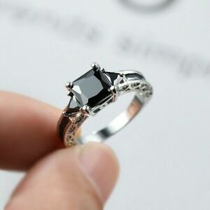 Fashion 925 Silver Black Sapphire Ring Women Men's Wedding Jewelry Party Rings