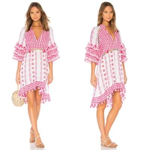 NWT Dodo Bar Or Eyelet Embroidered Tassel V-Neck Lola Mini Dress Fuchsia Pink - Picture 1 of 8