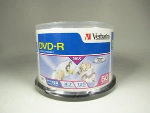 Verbatim DVD-R 50-Pack Blank Discs 4.7 GB 120min 16X Video Media NEW Sealed - Bild 1 von 2
