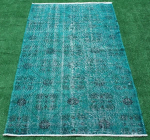 Turkish Rug 47''x76'' Hand Knotted Color Transition Blue Vintage Rug 3'9''x6'3'' - Picture 1 of 10