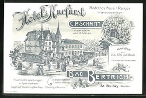 Lithographie Bad Bertrich, Hotel Kurfürst und Käsegrotte - Bild 1 von 2