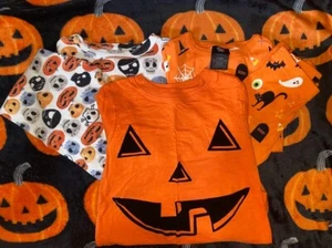 Halloween Kids Lot Size 5/6! Two Pajama Sets & Long Sleeve Pumpkin Shirt! - Picture 1 of 7