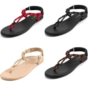 Rope Thong Sandals for Women Beach Flip Flops Comfortable Slip-On Flat Sandals - Picture 1 of 25