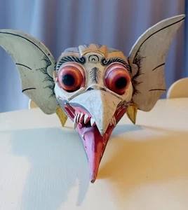Máscara de espíritu demonio dragón balinés grande de colección tallada arte de pared pintado de madera - Imagen 1 de 9