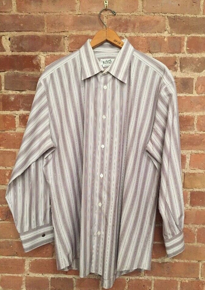 トップス HERMES SHIRT STRIPE DOUBLE CUFF 39 USED Hermes Shirt Mens 16.5 42 Striped Button Down Made In France