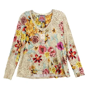 NWT JOHNNY WAS Hera Favorite LS V-Neck Swing Tee Floral Stretch Size XS - Picture 1 of 6