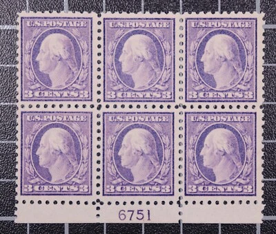 Scott 426 3 Cents Washington Plate Block Of 6 MNH #6751 Pink Back SCV $400.00 - Image 1 of 2