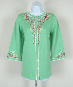 VTG 1990s BOB MACKIE WEARABLE ART MED TOP EMBROIDERY FRUIT FLOWER COTTON ACRYLIC - Picture 1 of 12