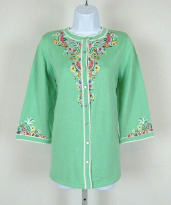 VTG 1990s BOB MACKIE WEARABLE ART MED TOP EMBROIDERY FRUIT FLOWER COTTON ACRYLIC - Image 1 of 4