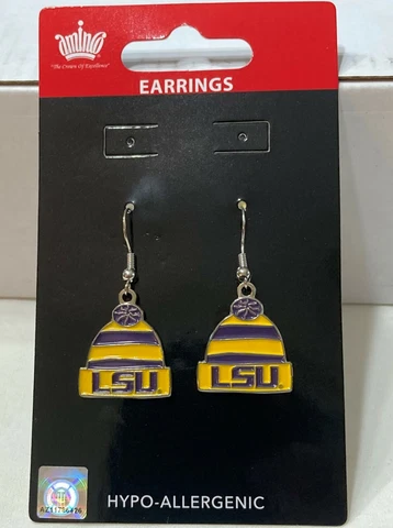 New LSU Tigers Knit Hat Fish Hook Earrings, NCAA Cover