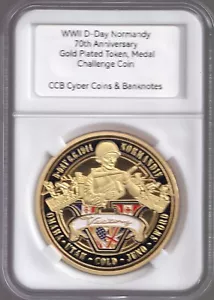 WWII D-Day Normandy 70th Anniversary Gold-Plated Token/Medal Challenge Coin - Picture 1 of 5