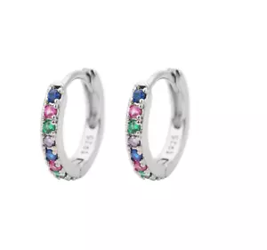 925 Sterling Silver Plated Small Colorful Cz Huggie Hoop Earrings Women Men I36 - Picture 1 of 2