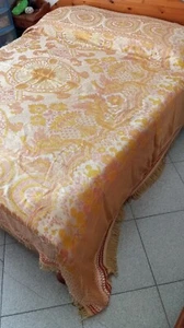 Coperta matrimoniale vintage cotone e raso. Fantasia floreale e angeli sui lati - Foto 1 di 6