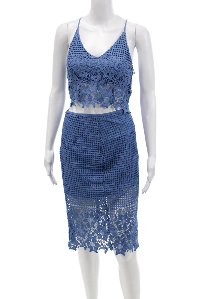 ASTR Womens Spaghetti Strap Lace Overlay Top Skirt Set Blue Size XS - Image 1 of 4