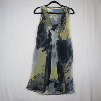 Vestido Simply Vera Vera Wang Sin Mangas Amarillo Azul Estampado Abstracto Pequeño Foto 1 de 4