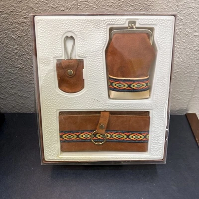 Vtg~Retro Camel Suede Wallet, Key Case, Cigarette Case W/ IKAT Banding - Image 1 of 4