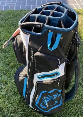 CALLAWAY CHEV ORG 14 CART GOLF BAG CALLAWAY TROLLEY CLEAN USED BLUE BLACK BONUS - Image 1 of 4