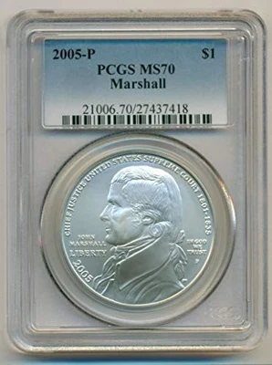 2005 P John Marshall Commemorative Silver Dollar MS70 PCGS - Image 1 of 2