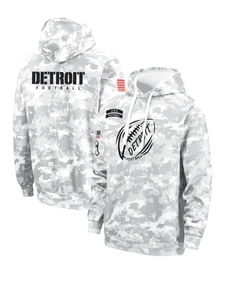 Felpa con cappuccio pullover Detroit 2025 Arctic Camo Salute to Service Sideline Therma nuova - Foto 1 di 4
