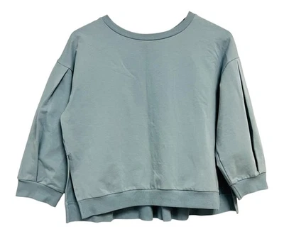 Hana San Sweatshirt Womens 6 Light Blue Jason 3/4 Sleeve Pleated Back Top Boxy - image 1 of 4