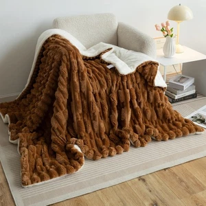 Cozy Sherpa Bed Blanket Queen Size 80 x 90 inch, Striped Throw Blanket for Be... - Picture 1 of 6