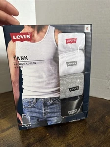 LEVI'S Men’s 4Pk Multicolored Ribbed Cotton Blend T Shirts TANK Small New - Picture 1 of 4