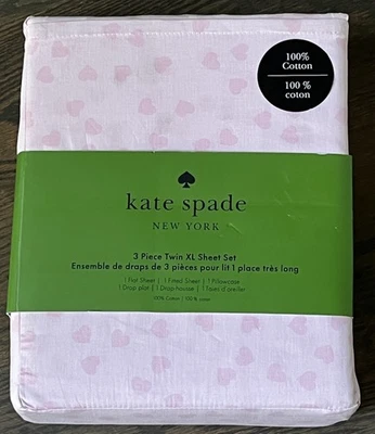 KATE SPADE Pink Tonal Hearts 100%  Cotton TWIN XL Sheet Set - Image 1 of 2