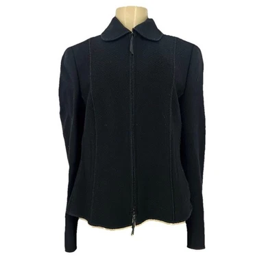 Chaqueta Blazer Akris Punto EE. UU. Talla 8 Mujer Tejida 100% Lana Negra Cremallera Completa CLT Foto 1 de 4