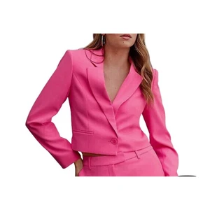 NEW EXPRESS Gum Pop Pink One Button Crop Blazer Jacket Small - Picture 1 of 6