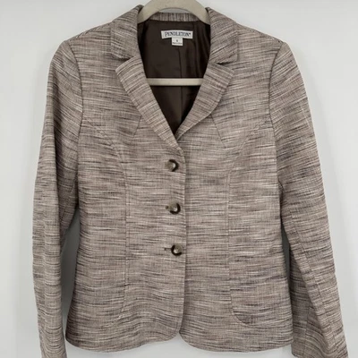 Pendleton Blazer Womens 6 Brown Linen Blend 3 Button Notch Lapel Lined Tailored - Image 1 of 4