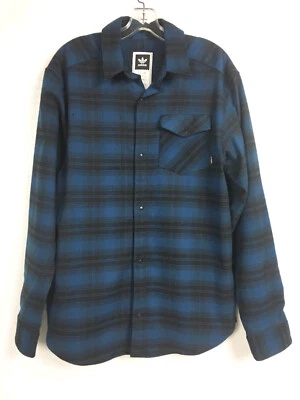 Camisa Adidas Masculina Flanela Média Snap Front Preta Azul Xadrez Manga Longa Elástica - Imagem 1 de 4