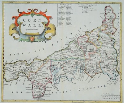 Antique Map CORNWALL Robert Morden Original Hand Coloured Engraving 1722 - Image 1 of 4