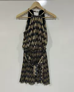 Guess Metallic Black and Gold Chevron print, Halter style size S, cocktail dress - Picture 1 of 4