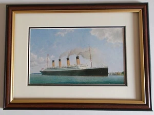 FRAMED SHIPPING PRINT OF OLYMPIC OFF COWES 1935 - Picture 1 of 2