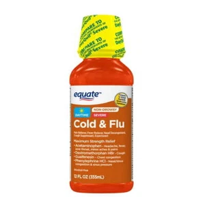Equate Non-Drowsy Daytime Severe Cold & Flu Relief Liquid, Original Flavor, 12 f - Picture 1 of 5