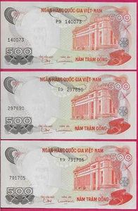 VIETNAM SOUTH 500 DONG 1970 XF 3 NOTES P9-T9-Y9,ISSUING REGIME:SECOND REPUBLIC - Picture 1 of 2