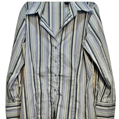 Women's  NY & Co Blue Striped Button Down Top Size L - Image 1 of 4