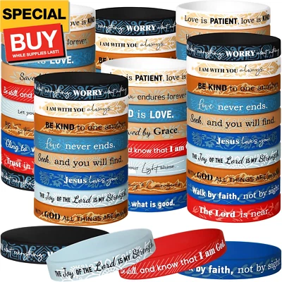 60 Pcs Rubber Bible Verse Bracelets Religious Silicone Christian Scripture Brace - Image 1 of 4