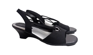 Sandalias Life Stride para mujer negras con tiras de cuña talla 8 1/2M tela y charol sintético - Imagen 1 de 12