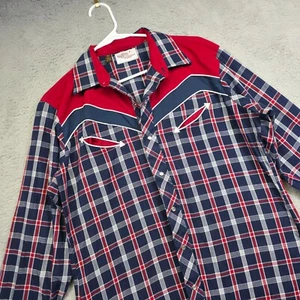 Kenny Rogers Shirt Mens L Blue Red Pearl Snap Plaid Western Rockabilly Cowboy - Picture 1 of 15