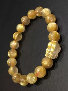 10 mm Natürliches Gold Quarz Goldenes Haar Rutil Titan Pi Xiu Kristall Armband - Bild 1 von 8