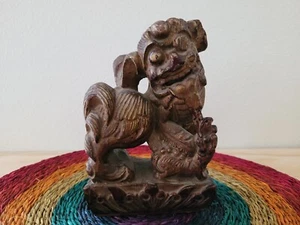 Antique Asian Carved Wood Foo Dog Lion Temple Guardian Deity Statue - Picture 1 of 6