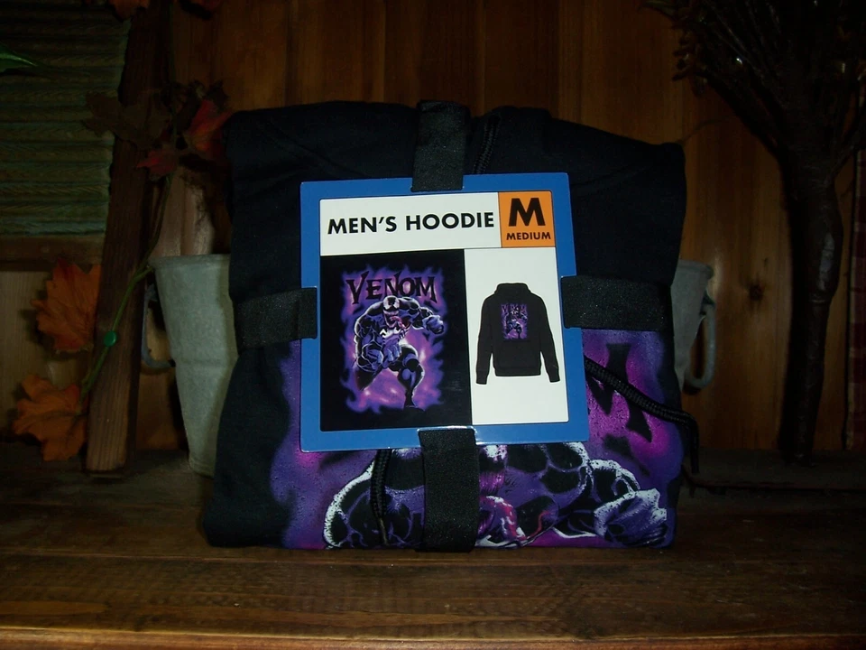 Marvel Venom Mens Hooded Sweatshirt Size Medium Black Pullover Hoodie