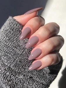 24pcs Long Almond Shaped Light Grey Fake Nail Set Press On Nails False Nails - Picture 1 of 6