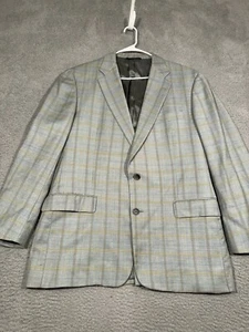 Burberry London Mens Suit Jacket Blue Yellow Plaid Cambridge 42 Long 100% Wool - Picture 1 of 10