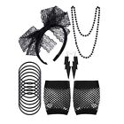 Retro Headband Dress Necklace Costume Accessories Set 80s Fancy Fishnet Gloves