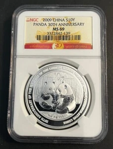 2009 China Panda S10Y 30th Anniversary Commemerative NGC MS69 - Picture 1 of 2